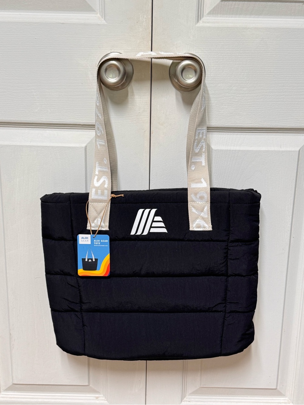 Share NWT - Aldi Gear 50th Anniversary Black Puffy Tote Bag Limited Edition 2026